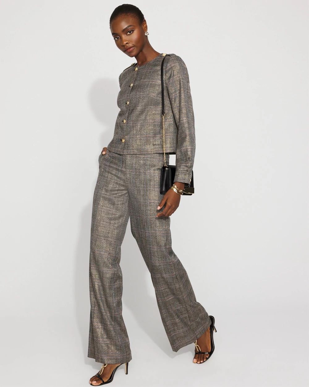 Metallic Plaid Cropped Jacket | White House Black Market